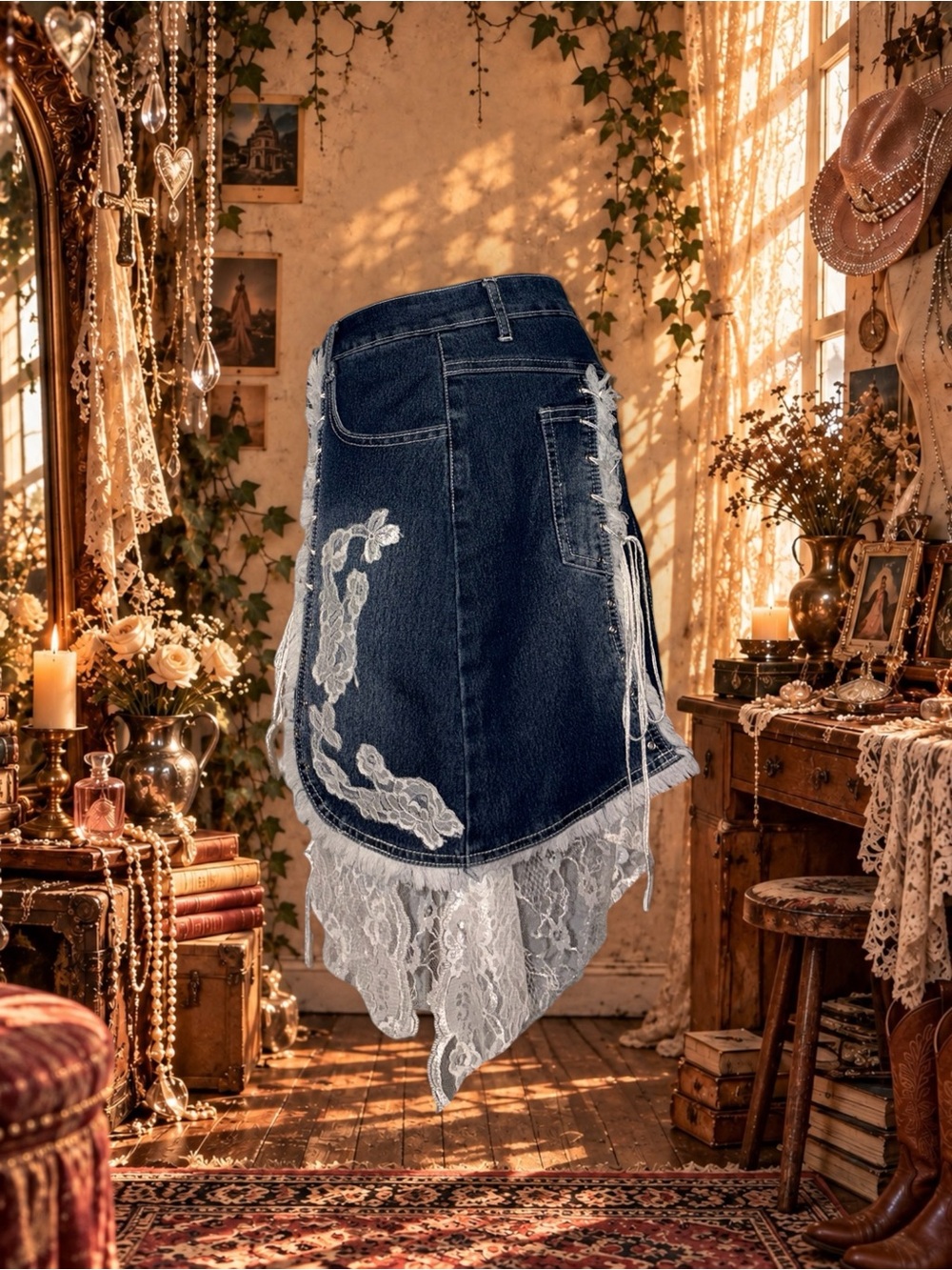 Vintage Y2K Polo Jeans Co. Ralph Lauren dark wash denim + lace fairy skirt 🕯️🪽 - Picture 7 of 10